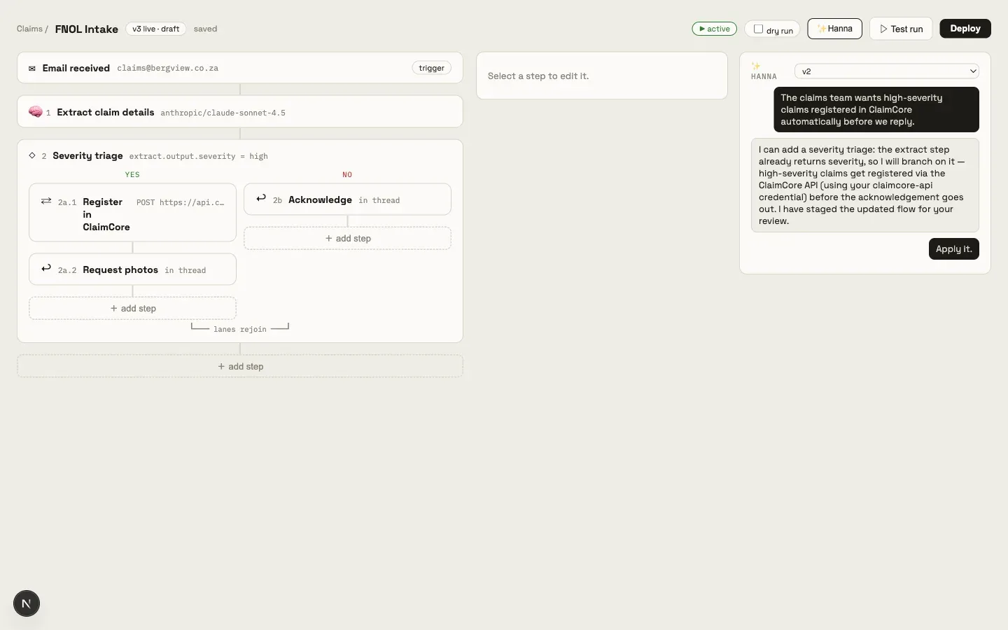 Hanna's session switcher showing the archived conversation that produced version 2